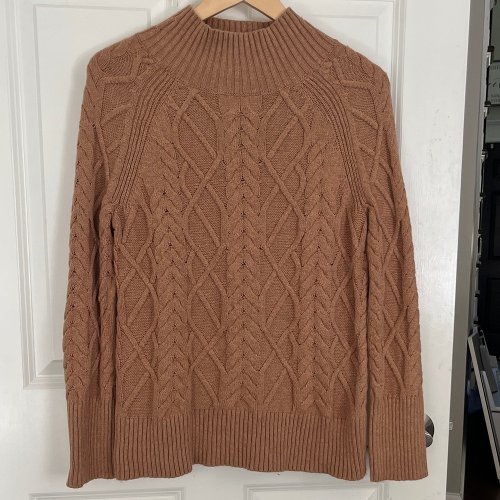 Talbots Tan Mock Neck Cable Knit Sweater Sz small